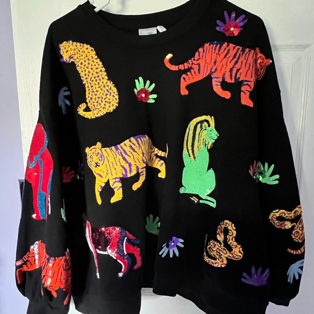 QUEEN OF SPARKLES Multicolor Animal Print Sweatshirt